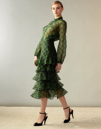 Evergreen Silk Organza Shirt in Black/Green