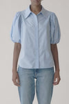 Puff Sleeve Button Down Shirt in French Blue