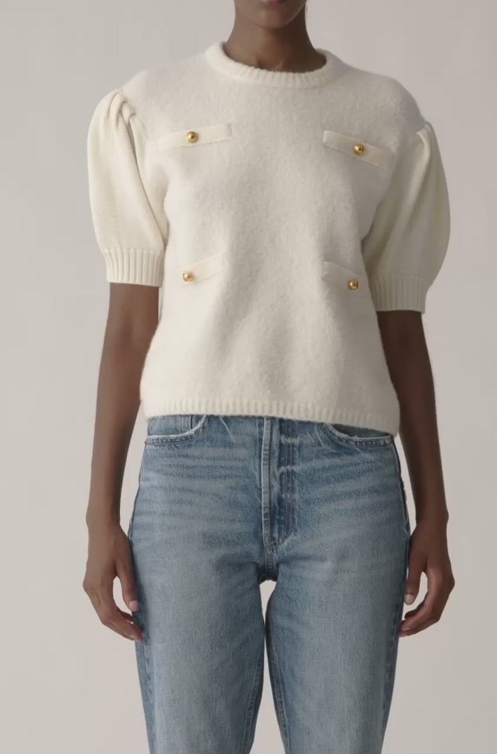 Boucle Texture Lady Knit Pullover in Cream