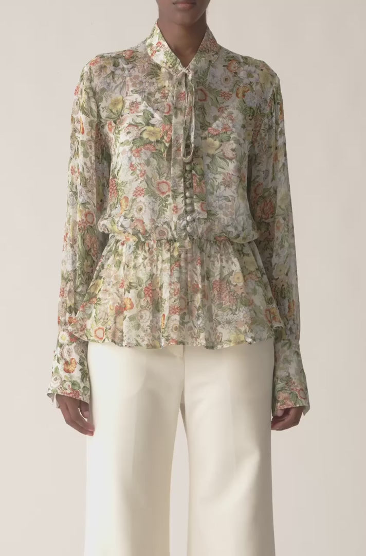 All Over Floral On Viscose Chiffon Tie Front Blouse in Floral Multi