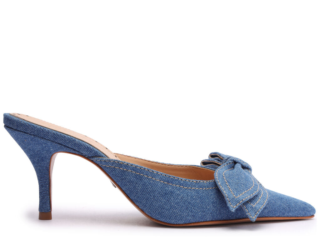 Claire Bow Slide Heel in Denim Blue