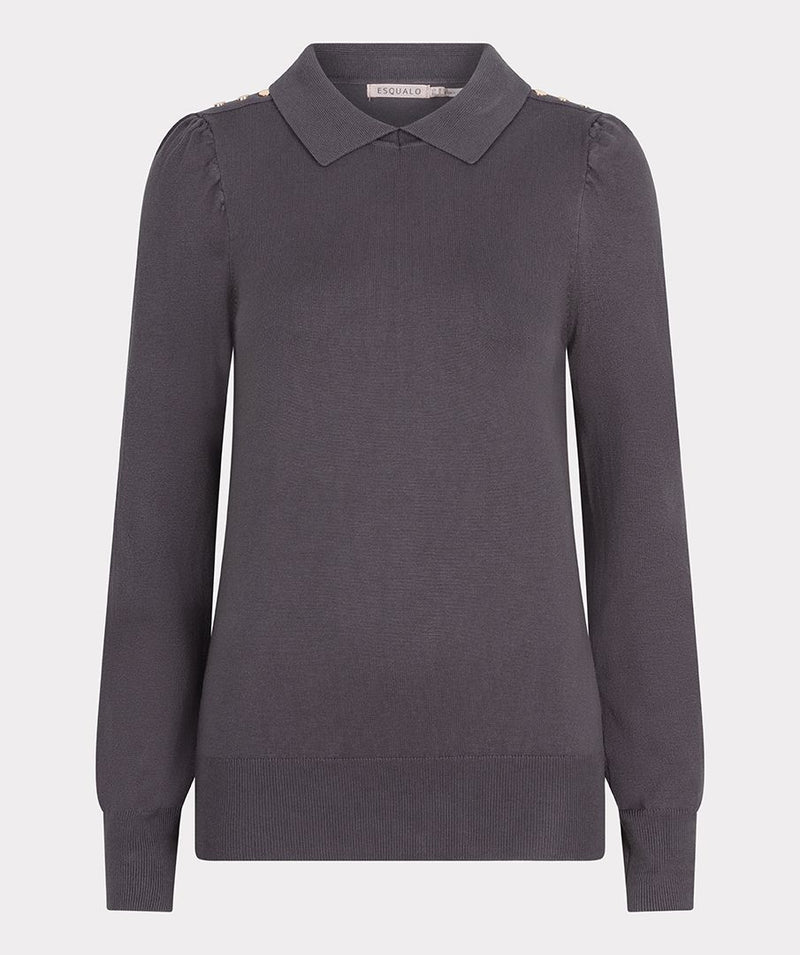 Collared Button Detail Sweater in Grey *FINAL SALE*