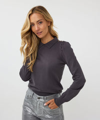 Collared Button Detail Sweater in Grey *FINAL SALE*