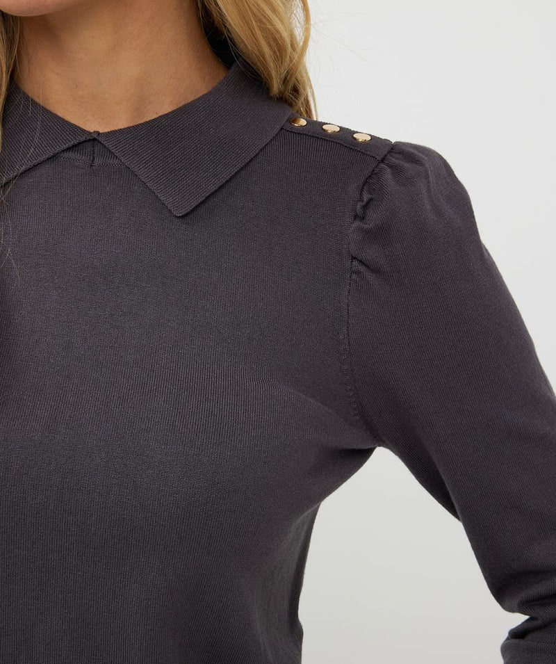 Collared Button Detail Sweater in Grey *FINAL SALE*